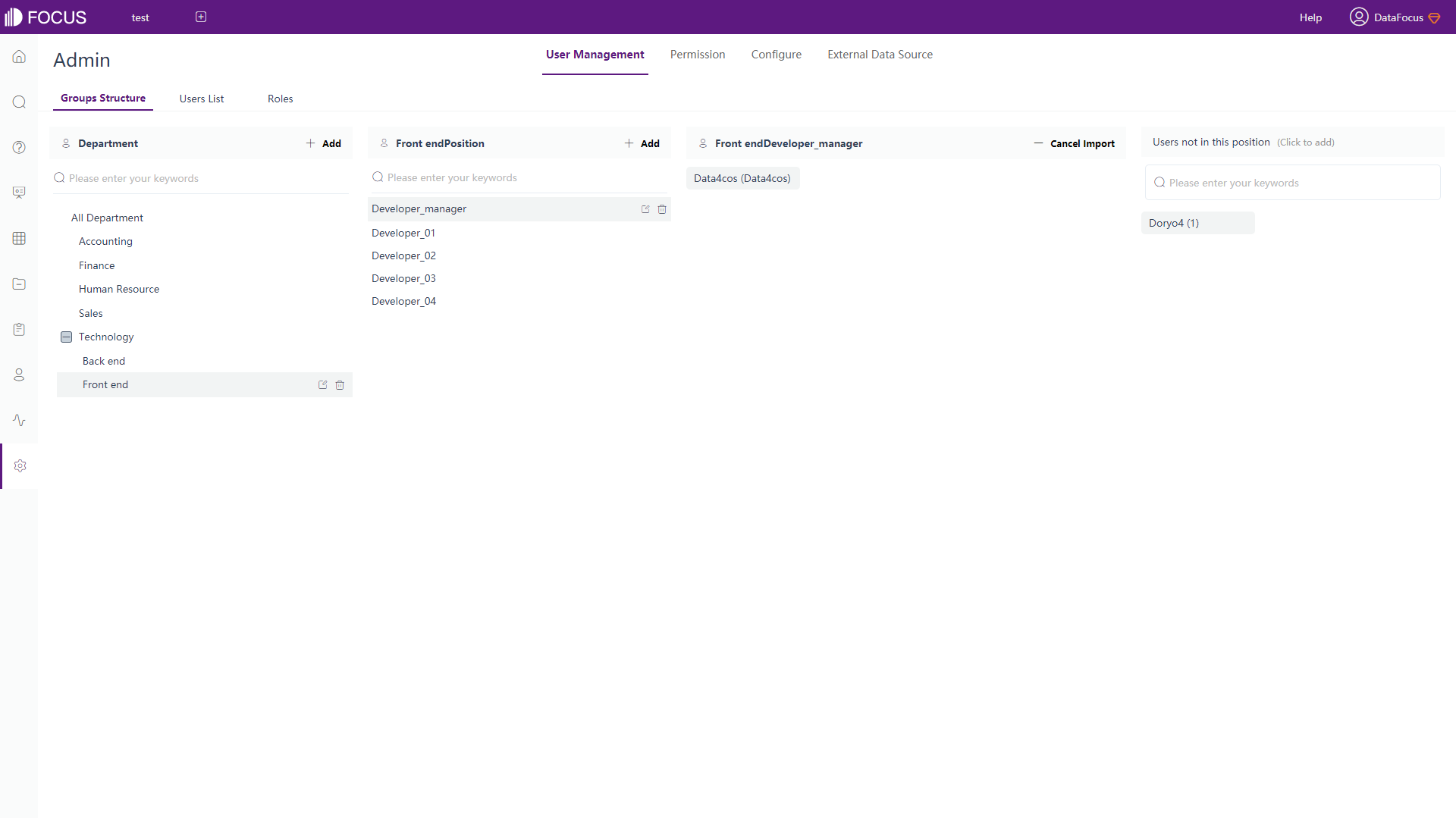 Figure 10-1-22 Import users for position